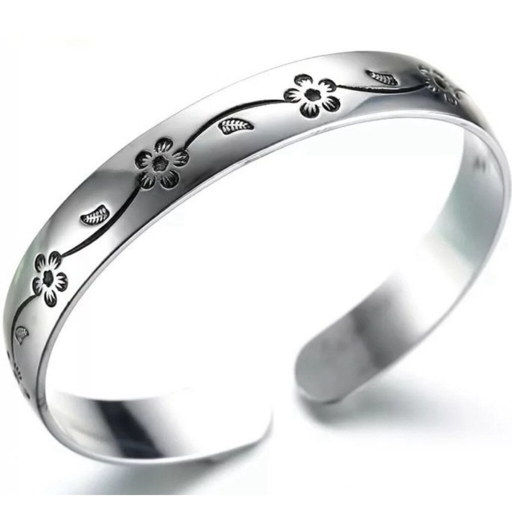 NEW 999 Silver‎ Cherry Blossom Cuff Adjustable Bracelet